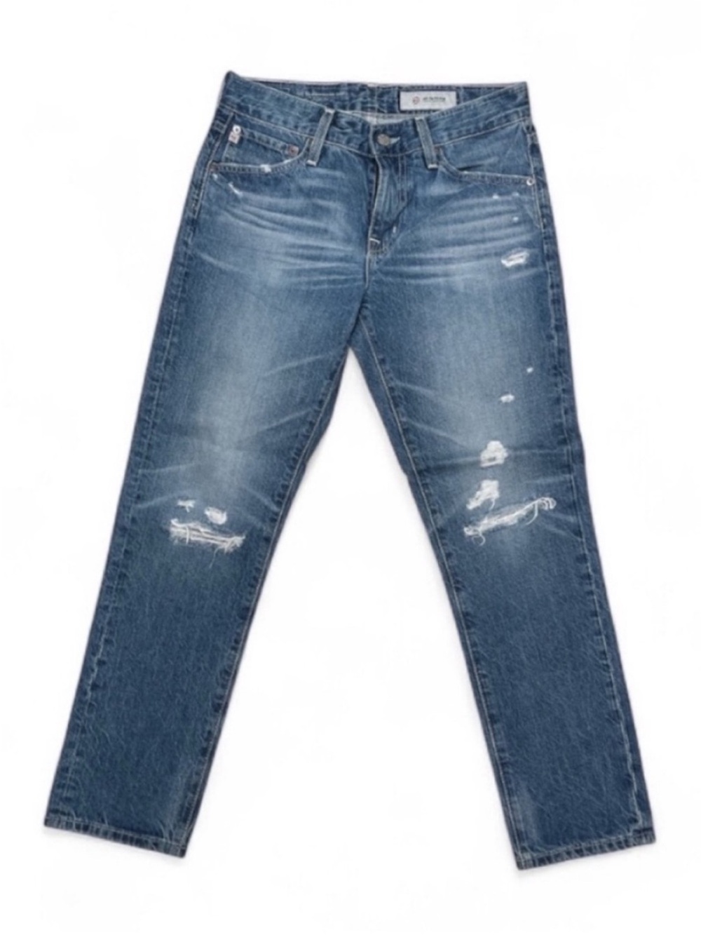 AG Adriano Goldschmied Ex Boyfriend Slouchy Slim Jeans Distressed Busted Knee 25